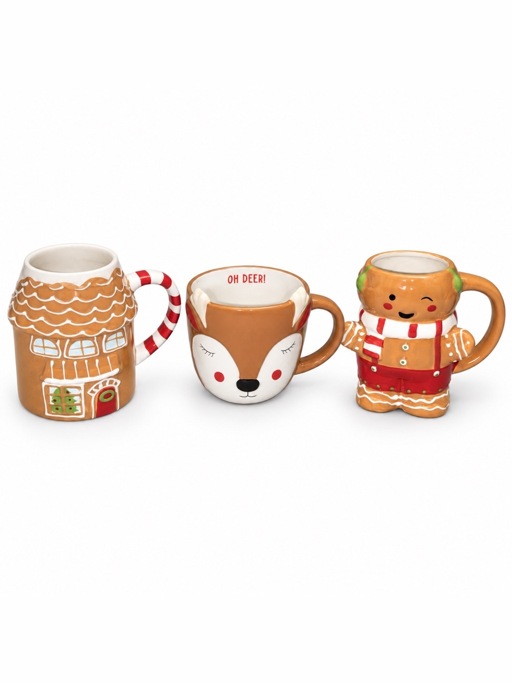 Wondershop Christmas Mugs Set of 3 Gingerbread Deer Holiday Cocoa Cups